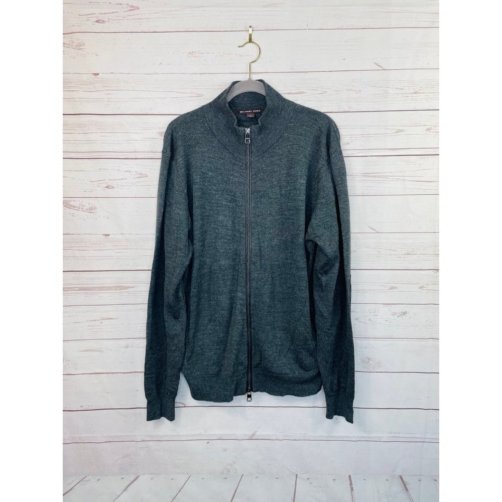 Michael Kors Wool Blend Full Zip Sweater Grey Size Large NWOT